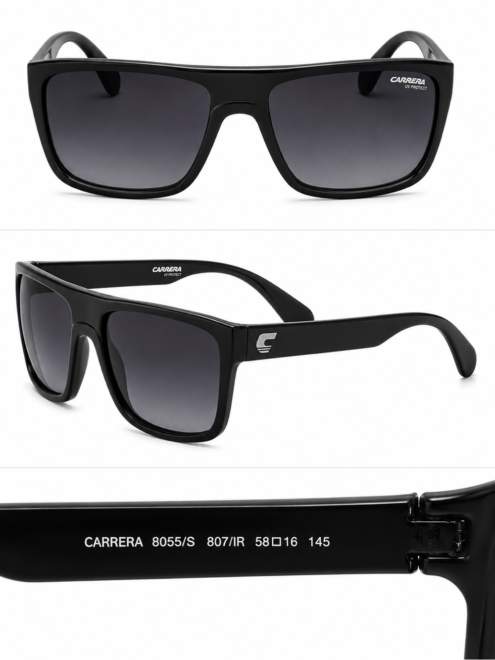 Carrera Men's Black Sunglasses with Dark Gradient Lenses